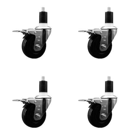 Service Caster 3.5'' SS Phenolic Swivel 1-1/2'' Expanding Stem Caster Set Total Lock Brake, 4PK SCC-SSEXTTL20S3514-PHS-112-4